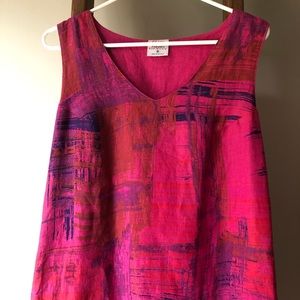 2/$20 Vibrant pink linen print midi dress EUC